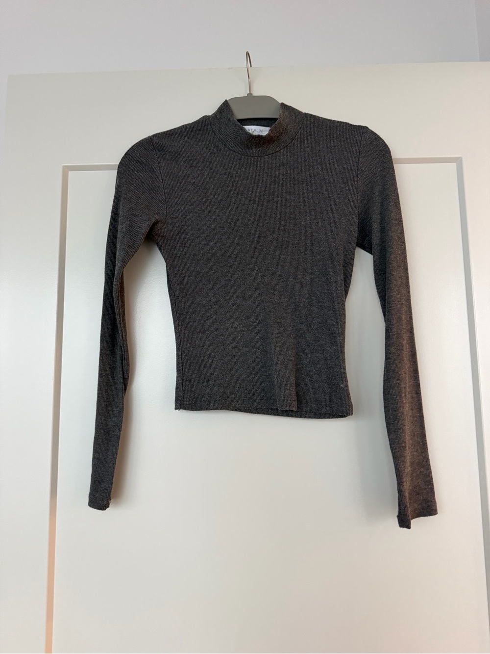 Women's Charcoal Mock Neck Long Sleeve Top